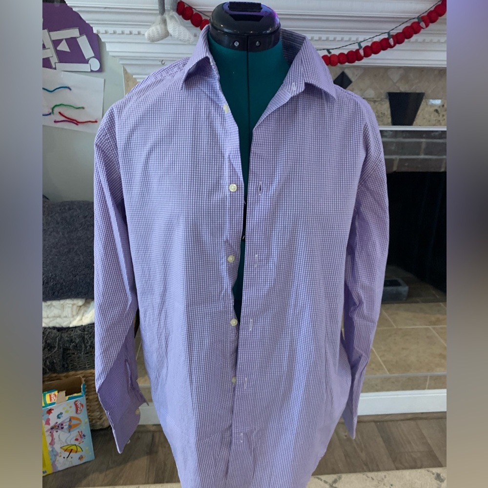 Chaps light purple checkered button up shirt